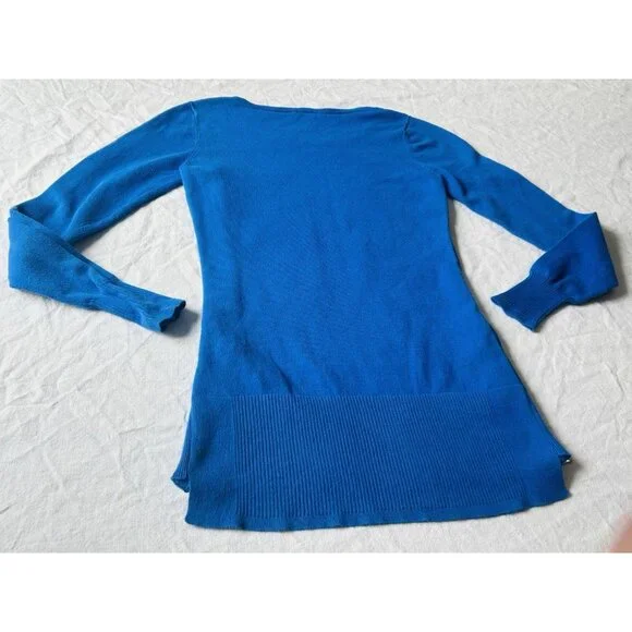Cache Women’s XS Long Sleeve Sweater Royal Blue Ribbed Gold Zipper Stretch - Picture 16 of 16